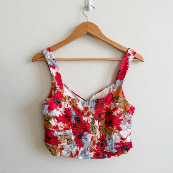 New! ASTR • Ruched Bustier Crop Top in Red Multi Floral - Picture 4 of 9